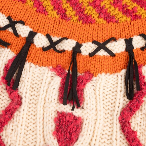 NOVO Vintage 1980s Hand Knit Wool Sweater Med Bold Neon Geometric Pattern - Picture 6 of 9